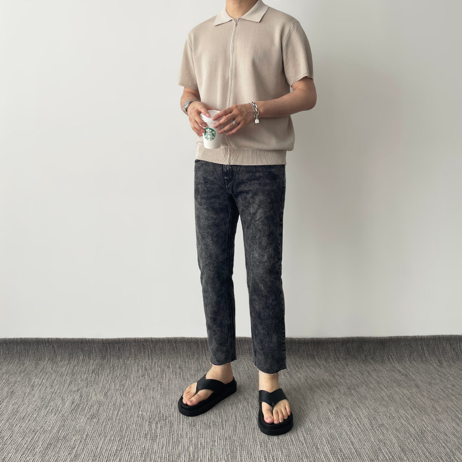 Lightweight Short Sleeve Zip-Up Collar Knit Summer Cardigan