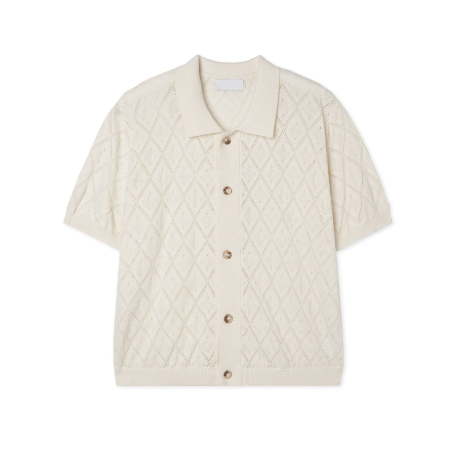 Argyle Punching Knit Short Sleeve Cardigan