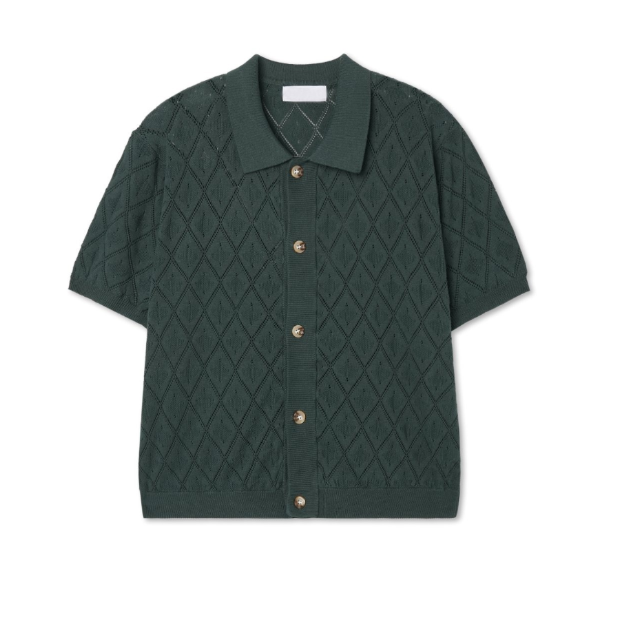 Argyle Punching Knit Short Sleeve Cardigan