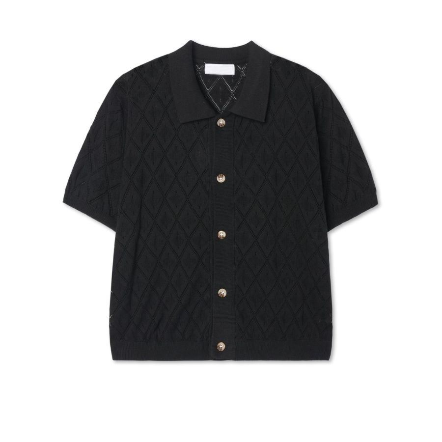 Argyle Punching Knit Short Sleeve Cardigan