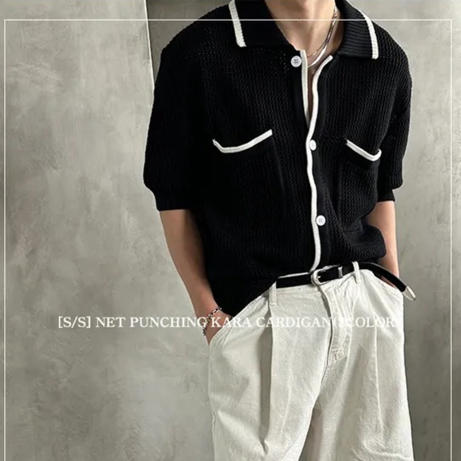 Net Punching Collar Cardigan