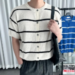 Dangara Boucle Semi Oversized Round Short-Sleeve Cardigan