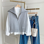 High-Neck Turtleneck Zip-Up Knit Vest