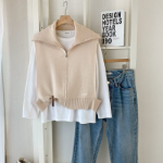 High-Neck Turtleneck Zip-Up Knit Vest