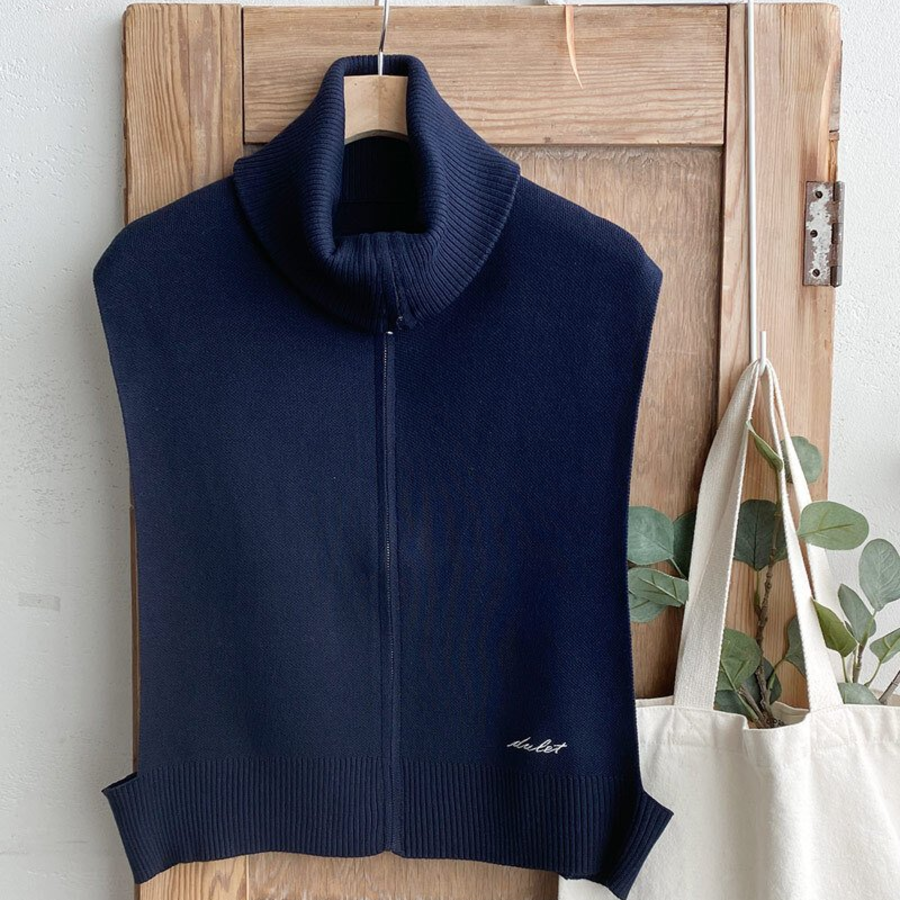 High-Neck Turtleneck Zip-Up Knit Vest
