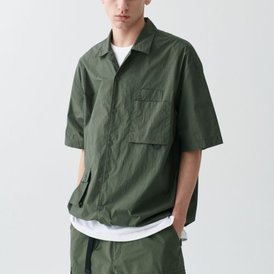 City Leisure CN Oversized Glasses Pocket Short Sleeve Shirt (Khaki)