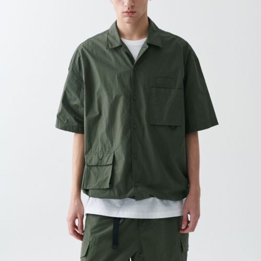 City Leisure CN Oversized Glasses Pocket Short Sleeve Shirt (Khaki)