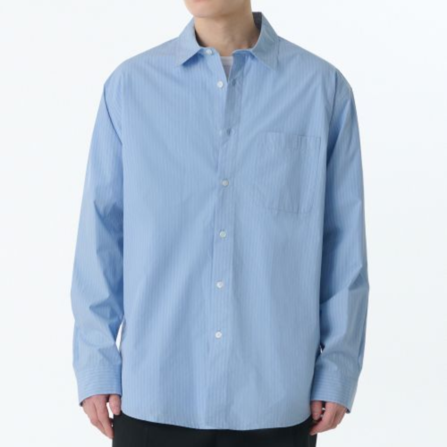 Relaxed Three-Pin Stripe Poplin Shirt [Blue]