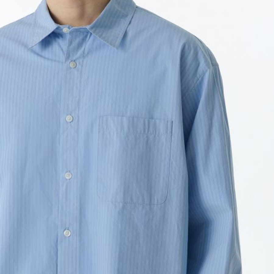 Relaxed Three-Pin Stripe Poplin Shirt [Blue]