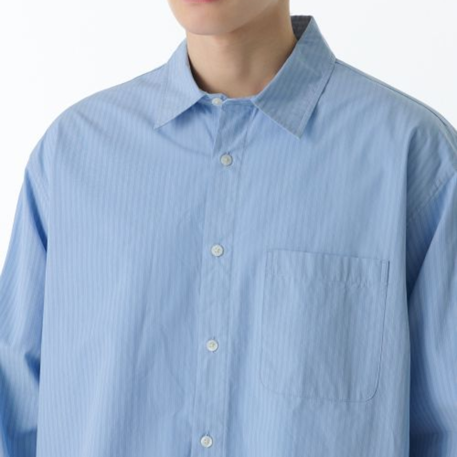 Relaxed Three-Pin Stripe Poplin Shirt [Blue]