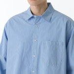 Relaxed Three-Pin Stripe Poplin Shirt [Blue]