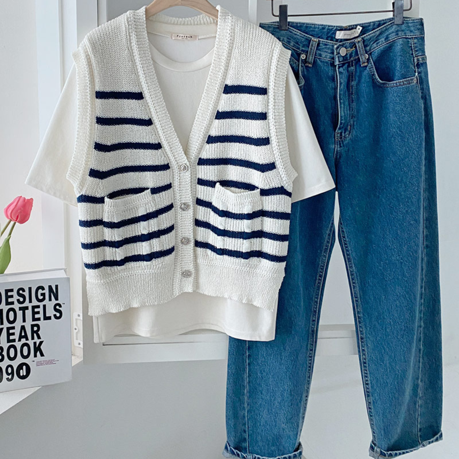Spring Casual Colorblock Stripe Knit Vest