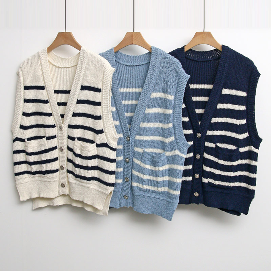 Spring Casual Colorblock Stripe Knit Vest