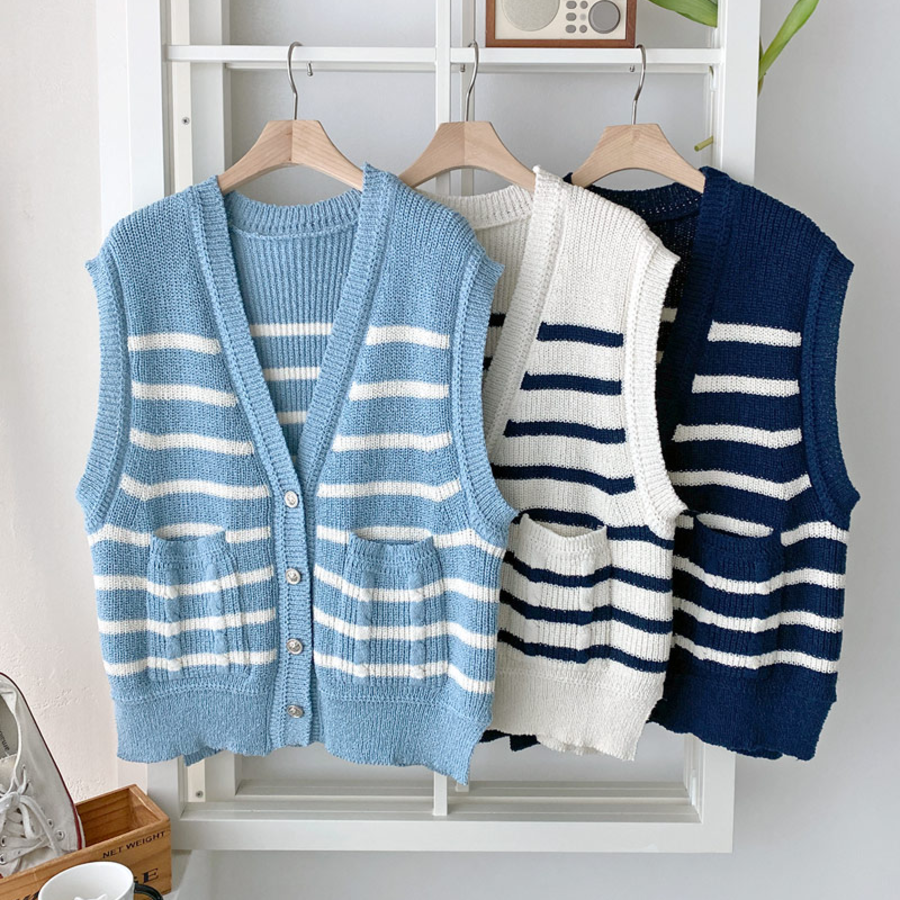 Spring Casual Colorblock Stripe Knit Vest