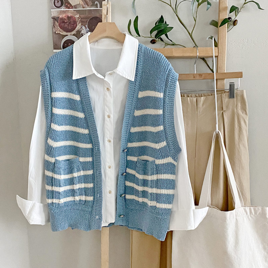 Spring Casual Colorblock Stripe Knit Vest