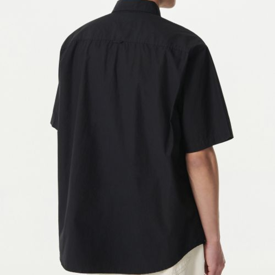 Relaxed Washed Poplin Short Sleeve Shirt [Black]