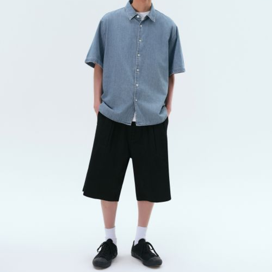 Relaxed Short Sleeve Denim Shirt [Light Indigo]