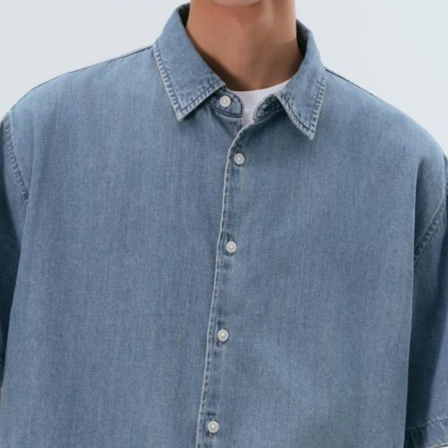 Relaxed Short Sleeve Denim Shirt [Light Indigo]