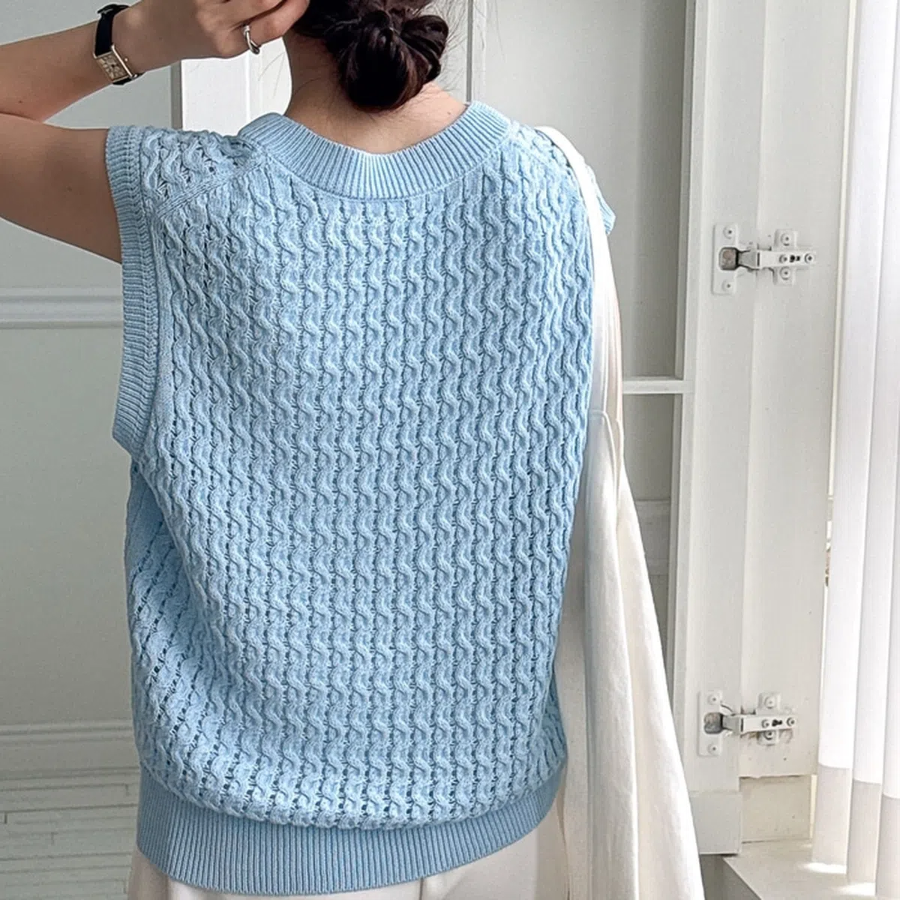 V-Neck Cotton Cable Knit Vest