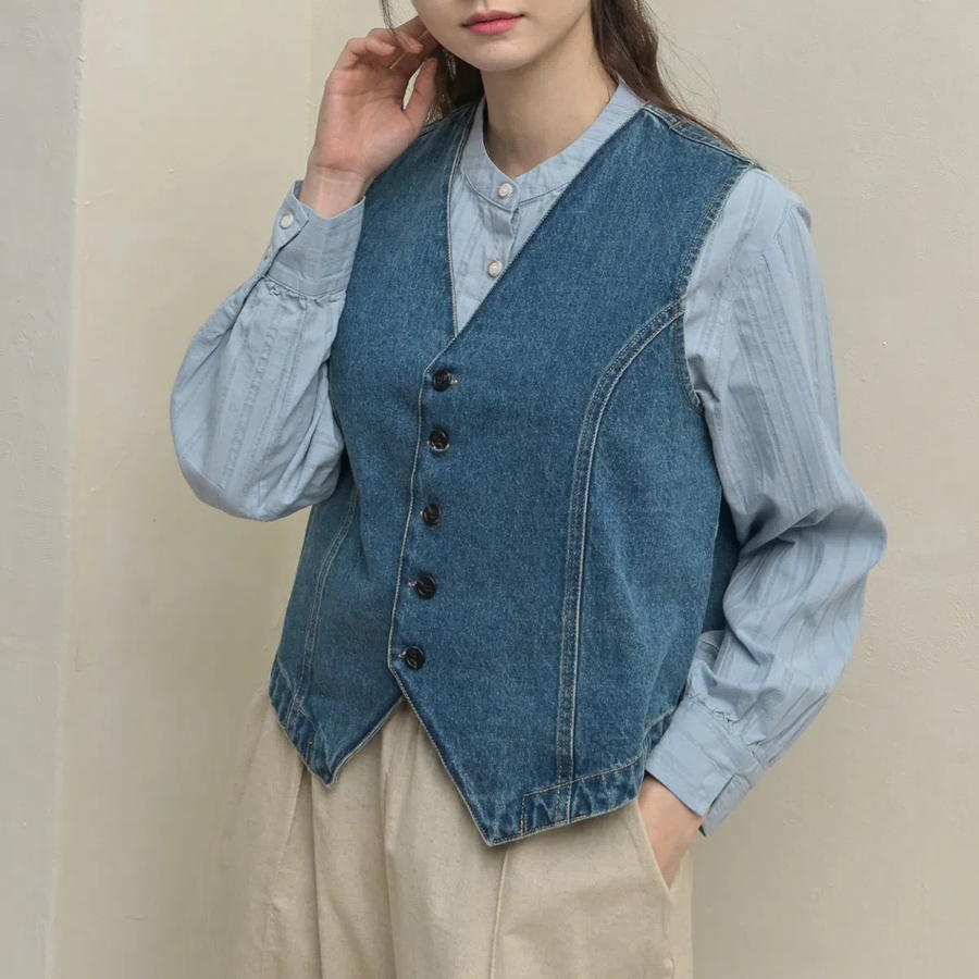 Afimo V-Neck Denim Vest