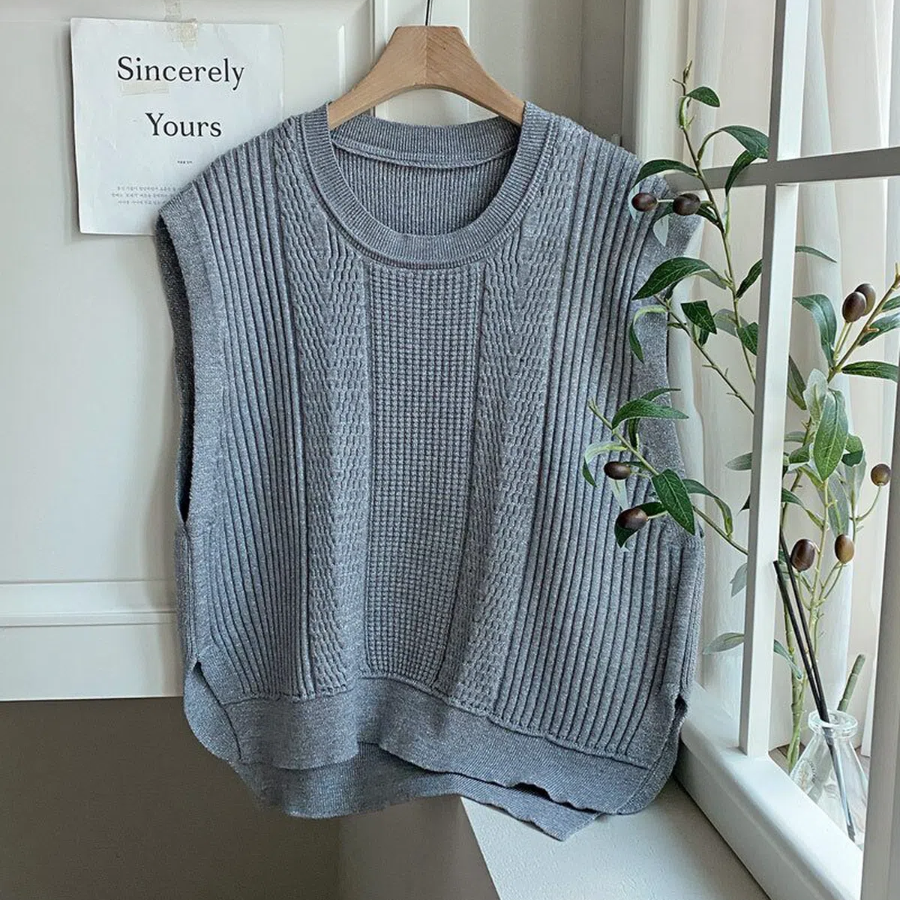 Spring Round-Neck Loose-Fit Knit Vest