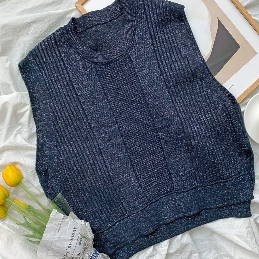 Spring Round-Neck Loose-Fit Knit Vest