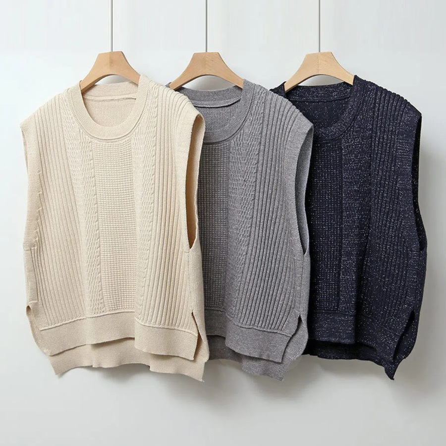 Spring Round-Neck Loose-Fit Knit Vest