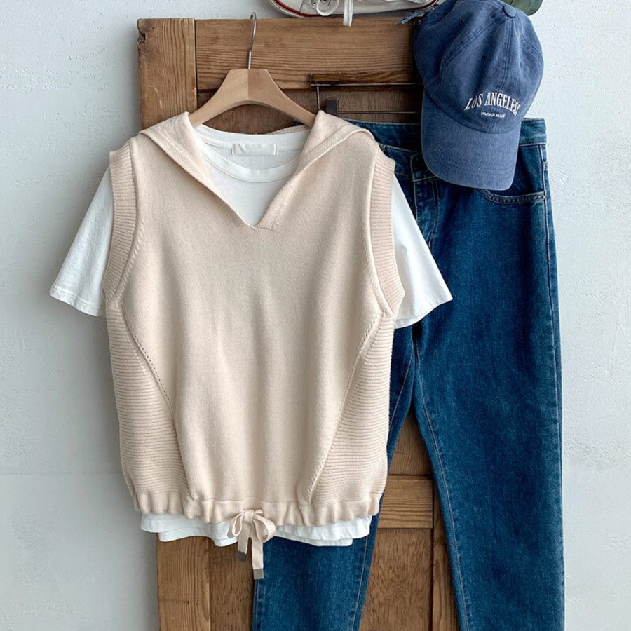 Hooded V-Neck Casual Layered Knit Vest
