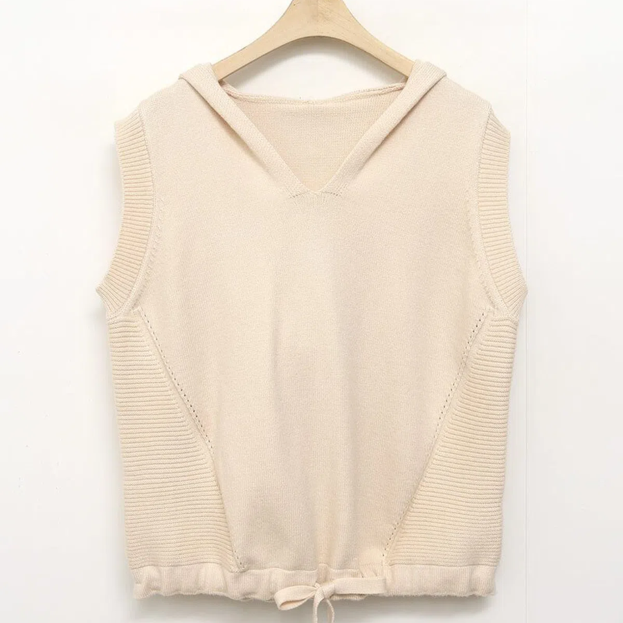 Hooded V-Neck Casual Layered Knit Vest