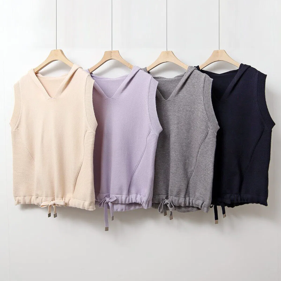 Hooded V-Neck Casual Layered Knit Vest