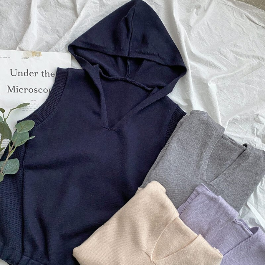 Hooded V-Neck Casual Layered Knit Vest