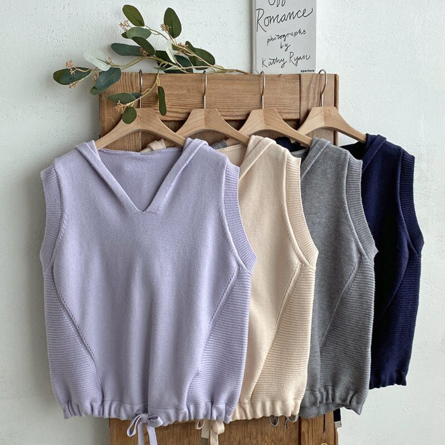 Hooded V-Neck Casual Layered Knit Vest