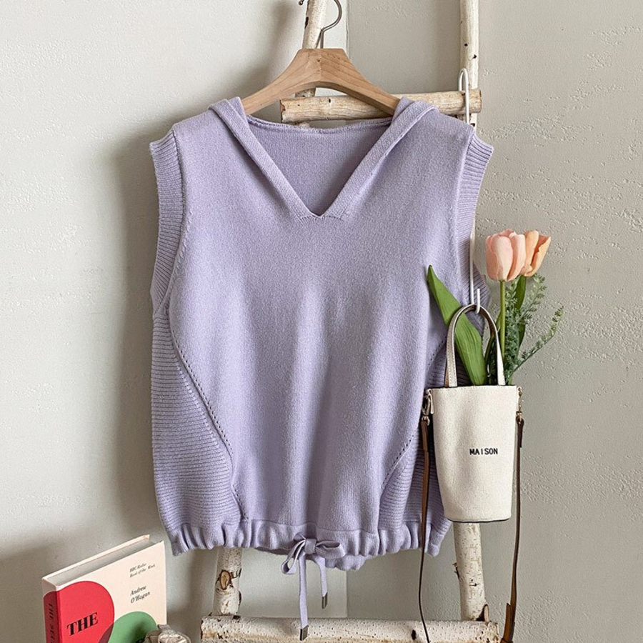 Hooded V-Neck Casual Layered Knit Vest