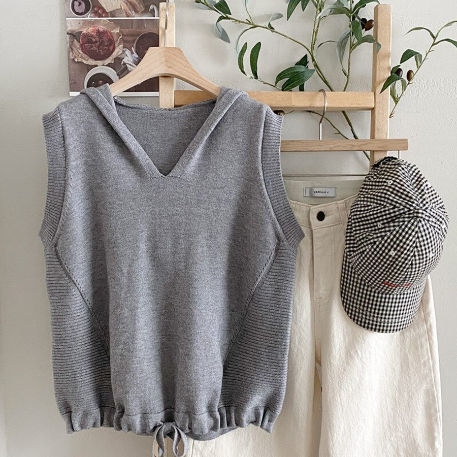 Hooded V-Neck Casual Layered Knit Vest