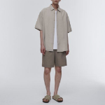 Relaxed Linen-Like Short Sleeve Shirt [Light Beige]