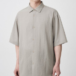 Relaxed Linen-Like Short Sleeve Shirt [Light Beige]