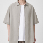 Relaxed Linen-Like Short Sleeve Shirt [Light Beige]