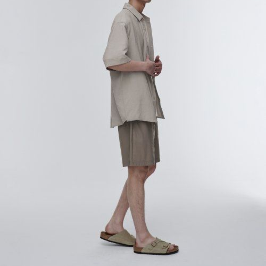 Relaxed Linen-Like Short Sleeve Shirt [Light Beige]