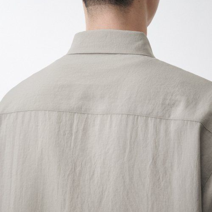 Relaxed Linen-Like Short Sleeve Shirt [Light Beige]