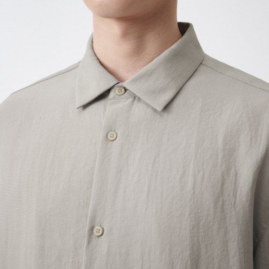 Relaxed Linen-Like Short Sleeve Shirt [Light Beige]