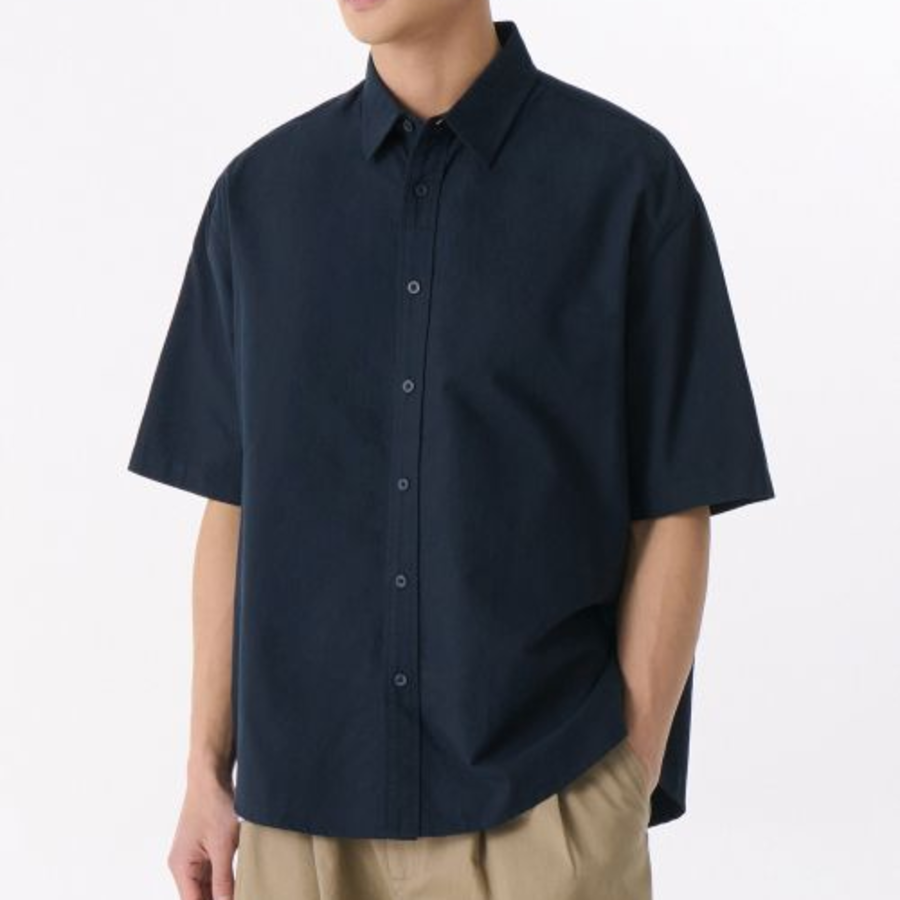 Oversized Oxford Short Sleeve Shirt [Navy]