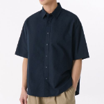 Oversized Oxford Short Sleeve Shirt [Navy]