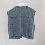 Lace Denim Loose-Fit Cropped Vest