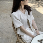 Youngi No-Collar Tweed Short-Sleeve Jacket