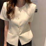 Haery No-Collar Short-Sleeve Crop Jacket