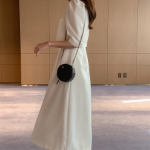 Твидовое длинное платье A-силуэта с жемчужными пуговицами и пышными рукавами “Анар”