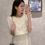 Твидовое длинное платье A-силуэта с жемчужными пуговицами и пышными рукавами “Анар”