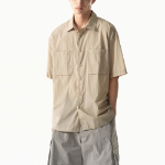 City Leisure Lightweight Nylon Oversized Short Sleeve Shirt [Greyish Beige]