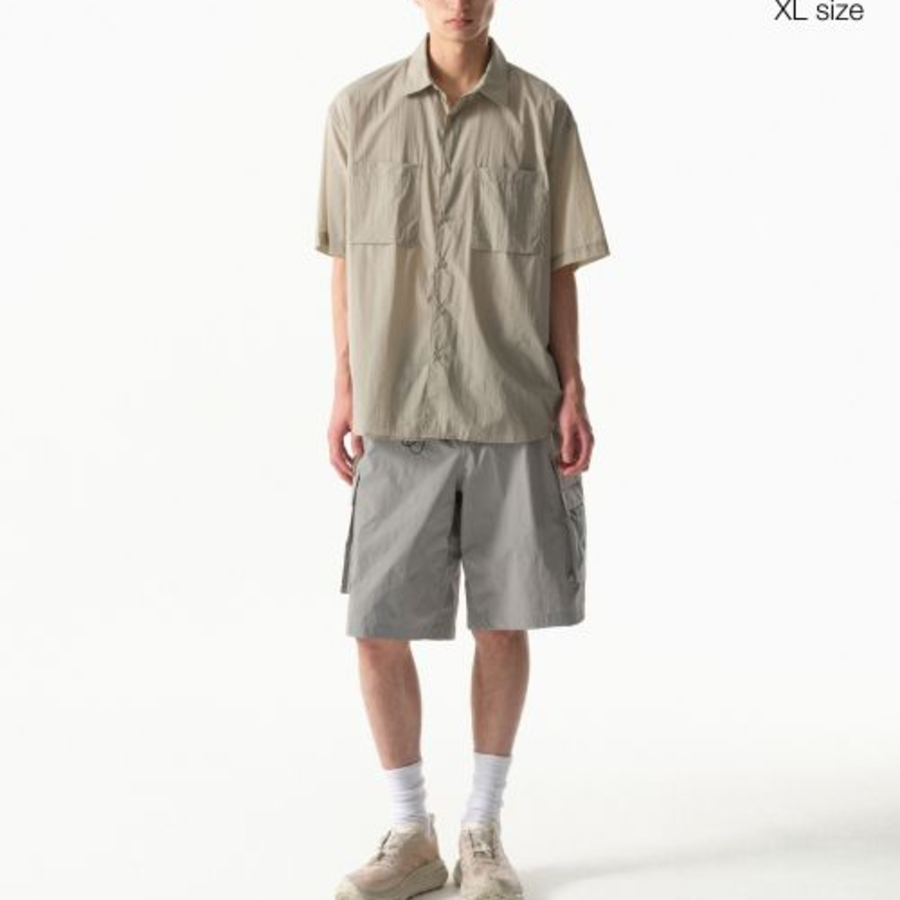 City Leisure Lightweight Nylon Oversized Short Sleeve Shirt [Greyish Beige]