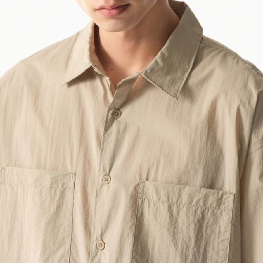 City Leisure Lightweight Nylon Oversized Short Sleeve Shirt [Greyish Beige]